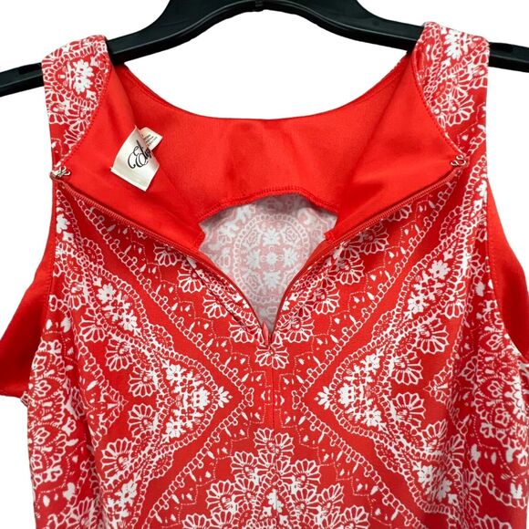 Eliza J Maxi Dress 4 Red Geo Bandana Print Sleeveless Stretch Jersey Feminine - Picture 7 of 15